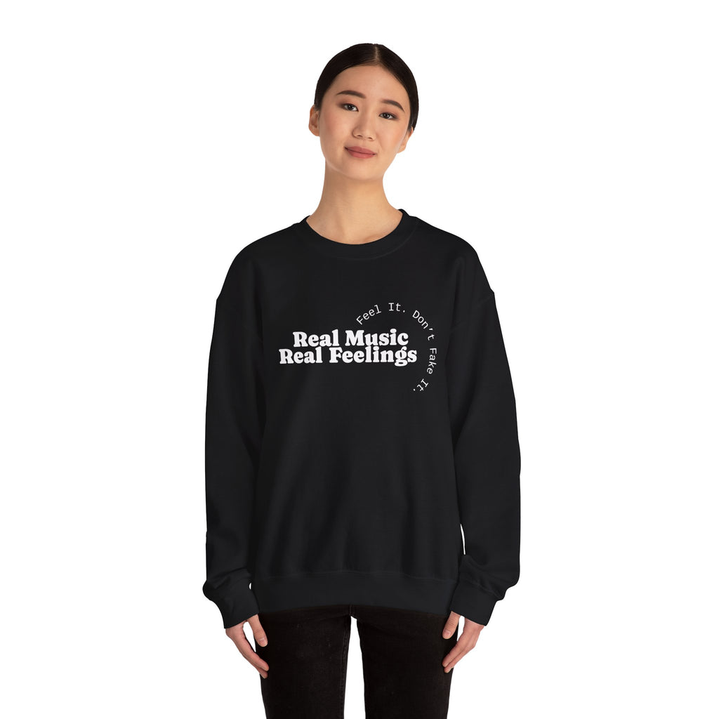 "Real Music Real Feelings" Crewneck Sweatshirt — Minimalist Music Lover Pullover