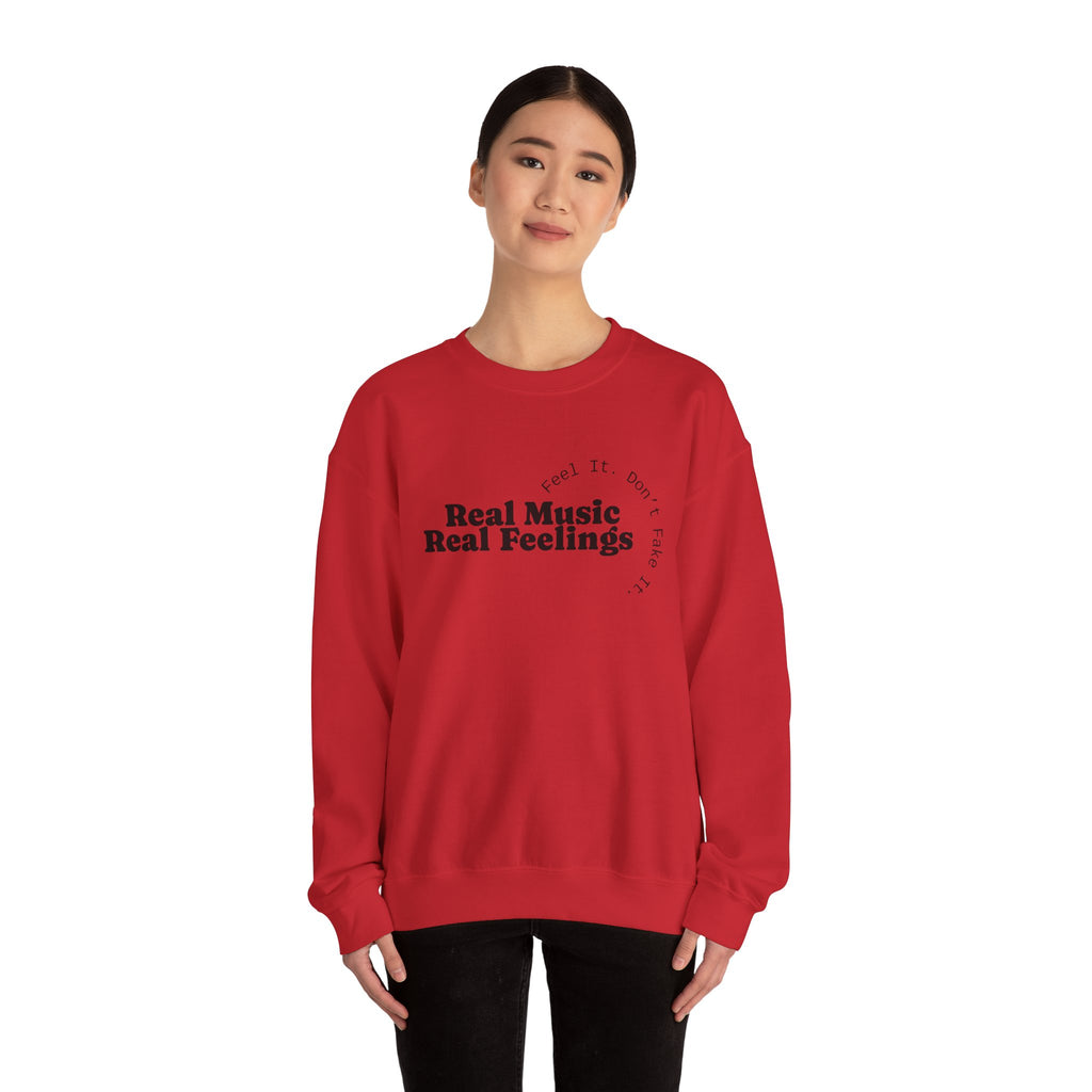 "Real Music Real Feelings" Crewneck Sweatshirt — Minimalist Music Lover Pullover