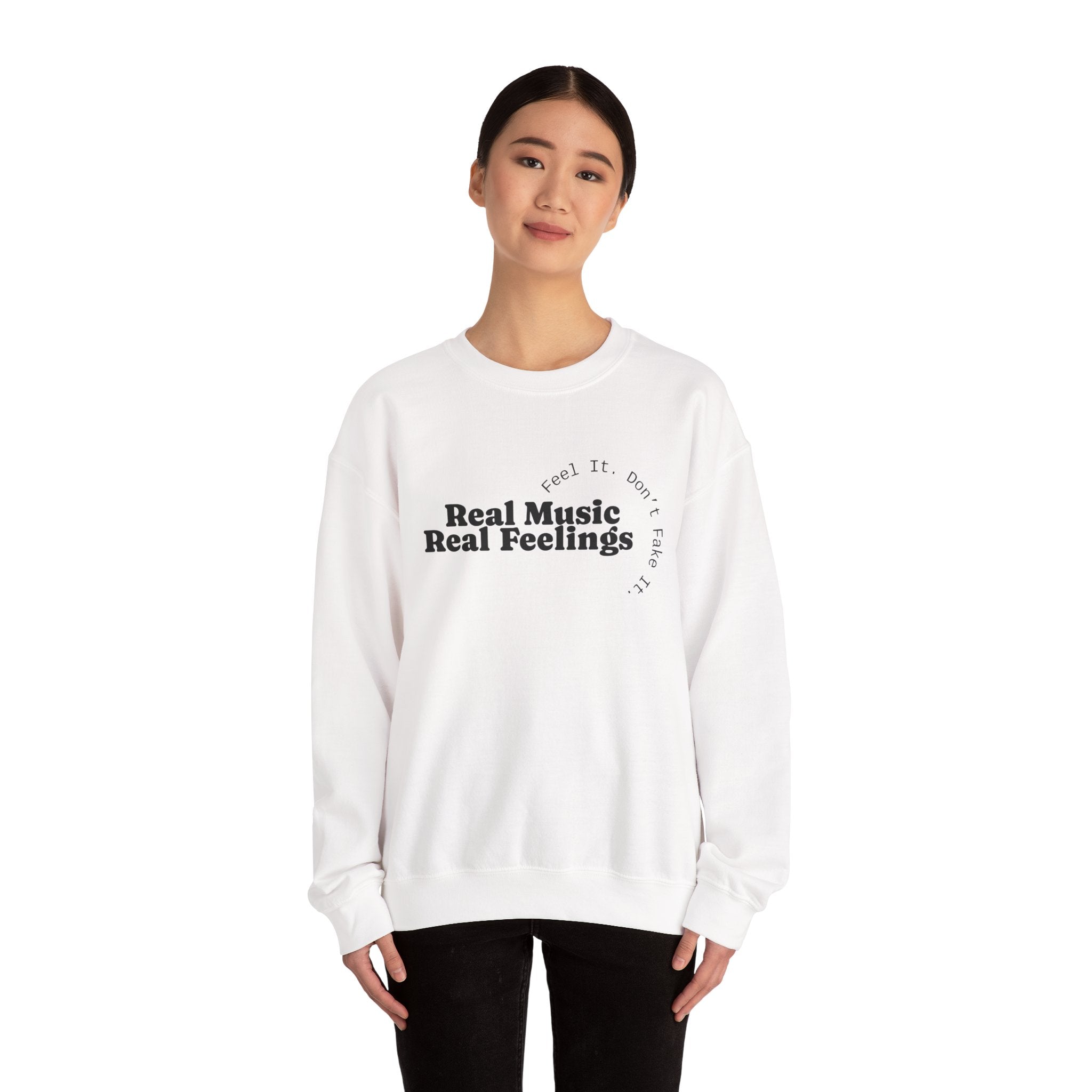 "Real Music Real Feelings" Crewneck Sweatshirt — Minimalist Music Lover Pullover