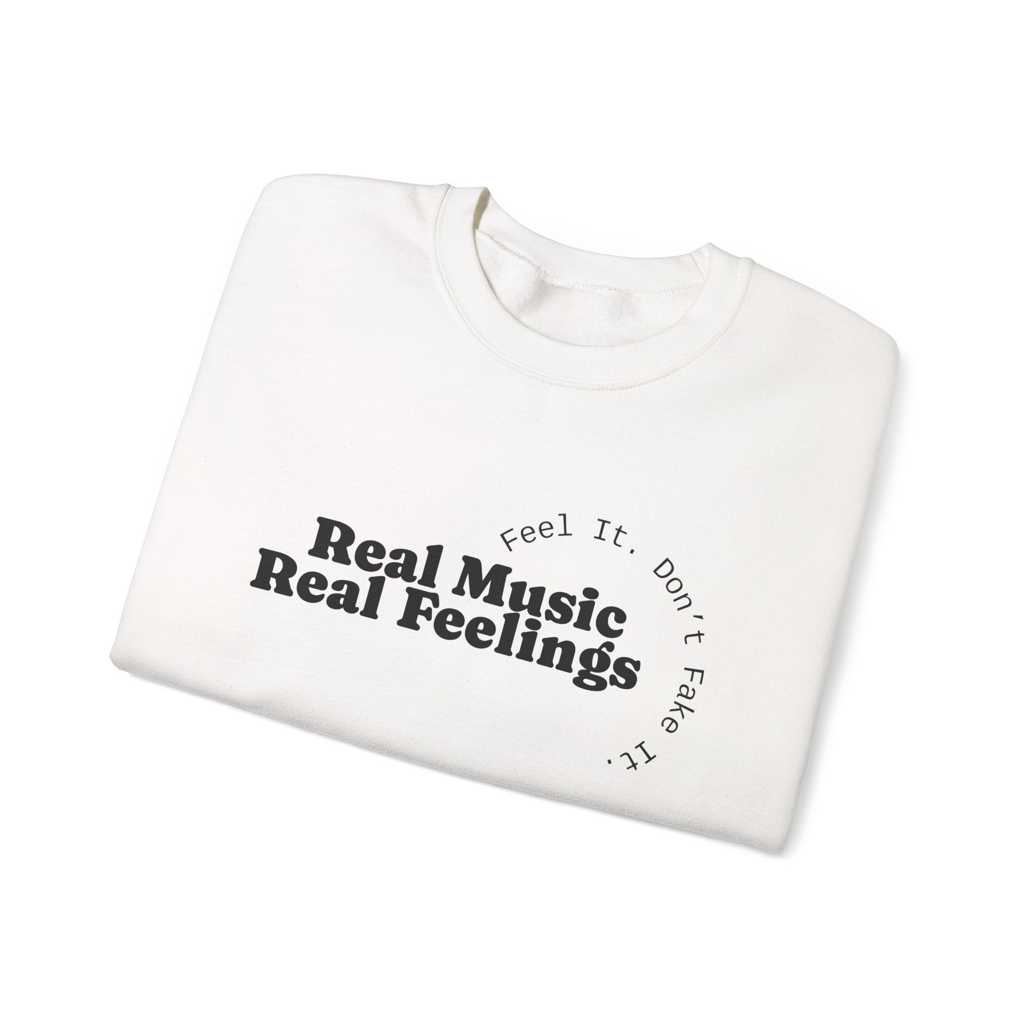 "Real Music Real Feelings" Crewneck Sweatshirt — Minimalist Music Lover Pullover