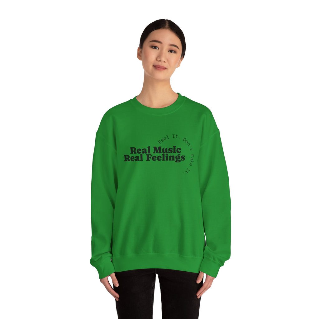 "Real Music Real Feelings" Crewneck Sweatshirt — Minimalist Music Lover Pullover
