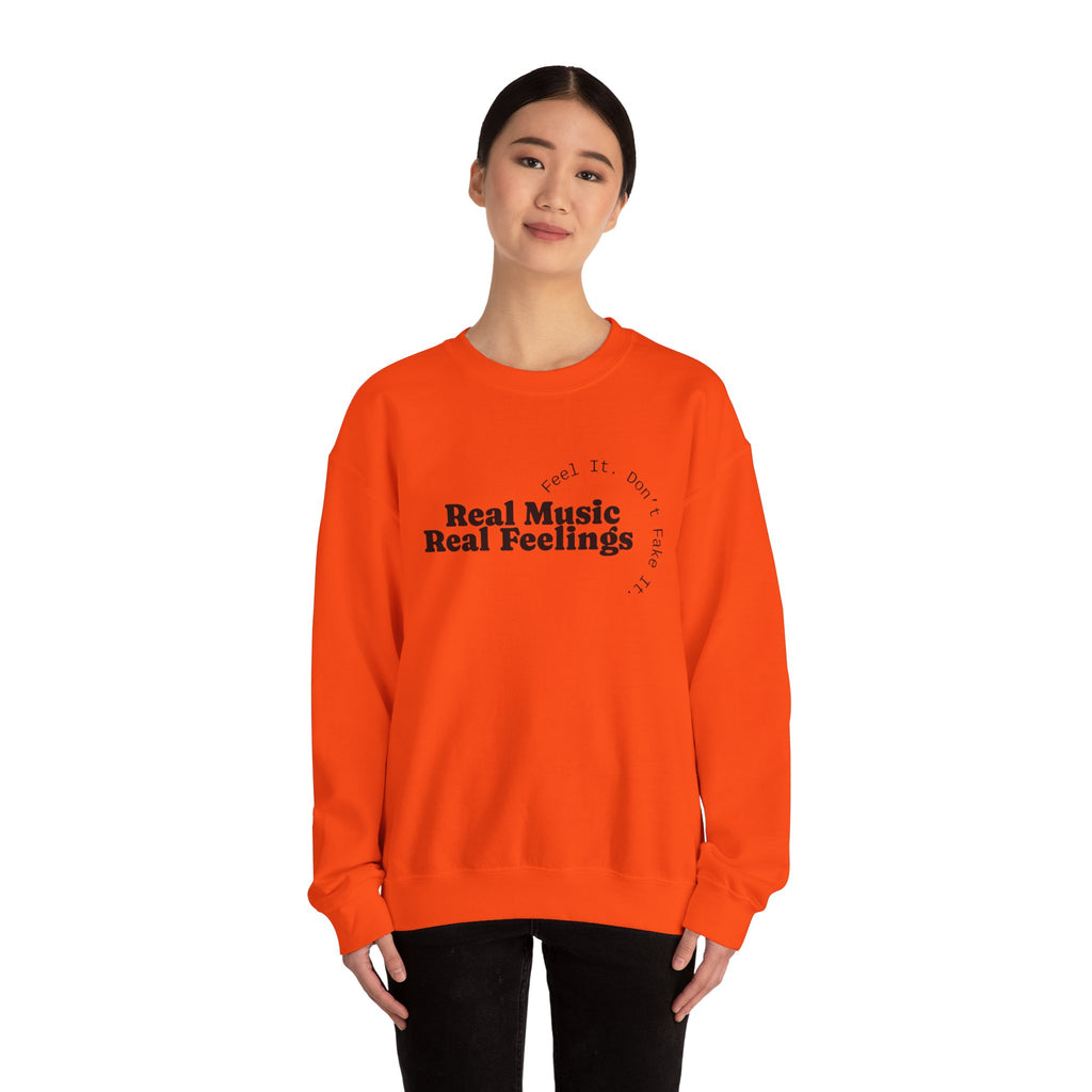 "Real Music Real Feelings" Crewneck Sweatshirt — Minimalist Music Lover Pullover